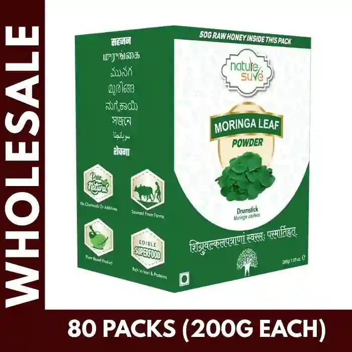 Buy 80 Packs Nature Sure Moringa Powder 200g Each for Vegan Calcium and Iron at Bulk Prices. GST Invoice Available for TCS Input Credit - everteen-neud.com