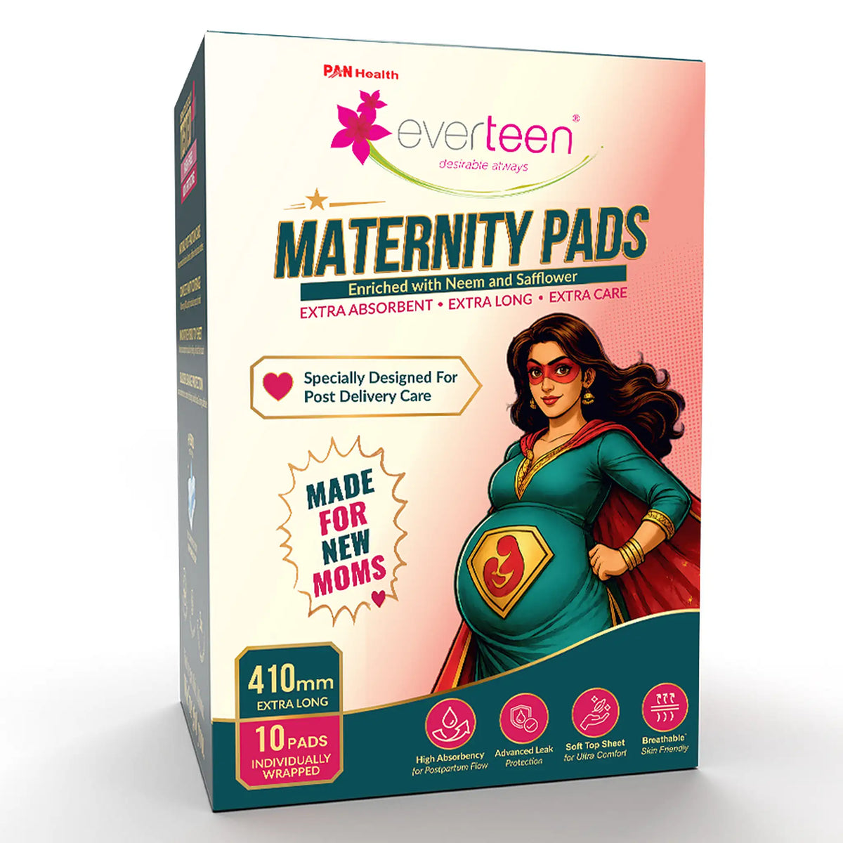 everteen Maternity Pads 410mm XXXL – Neem and Safflower, 1x10 Pads