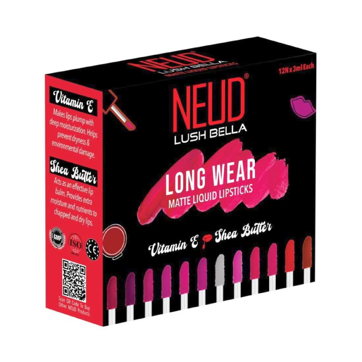 NEUD Lush Bella Matte Liquid Lipsticks 1 Pack – 12 Shades, Transfer-Proof and Waterproof