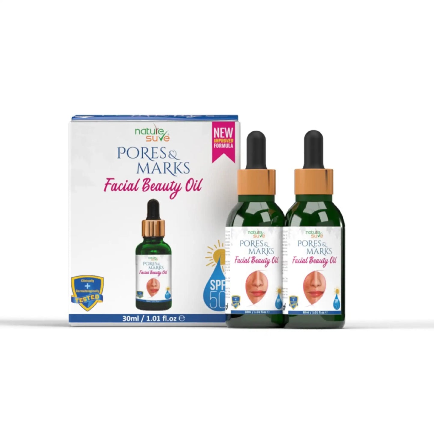 Nature Sure Pores and Marks Face Oil 2x30ml – SPF 50 with Aloe Vera and Argan Oil