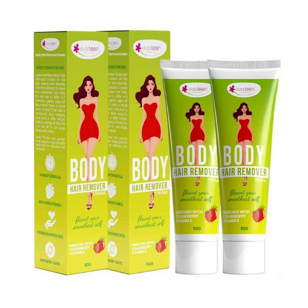 everteen Body Hair Remover Cream 2x50g – Strawberry and Allantoin Formula