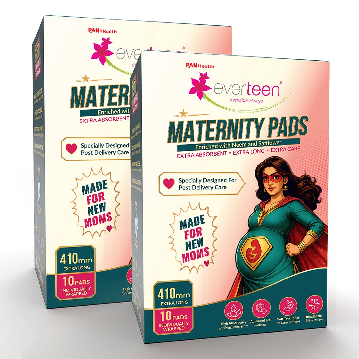 everteen Maternity Pads 410mm XXXL – Neem and Safflower, 2x10 Pads