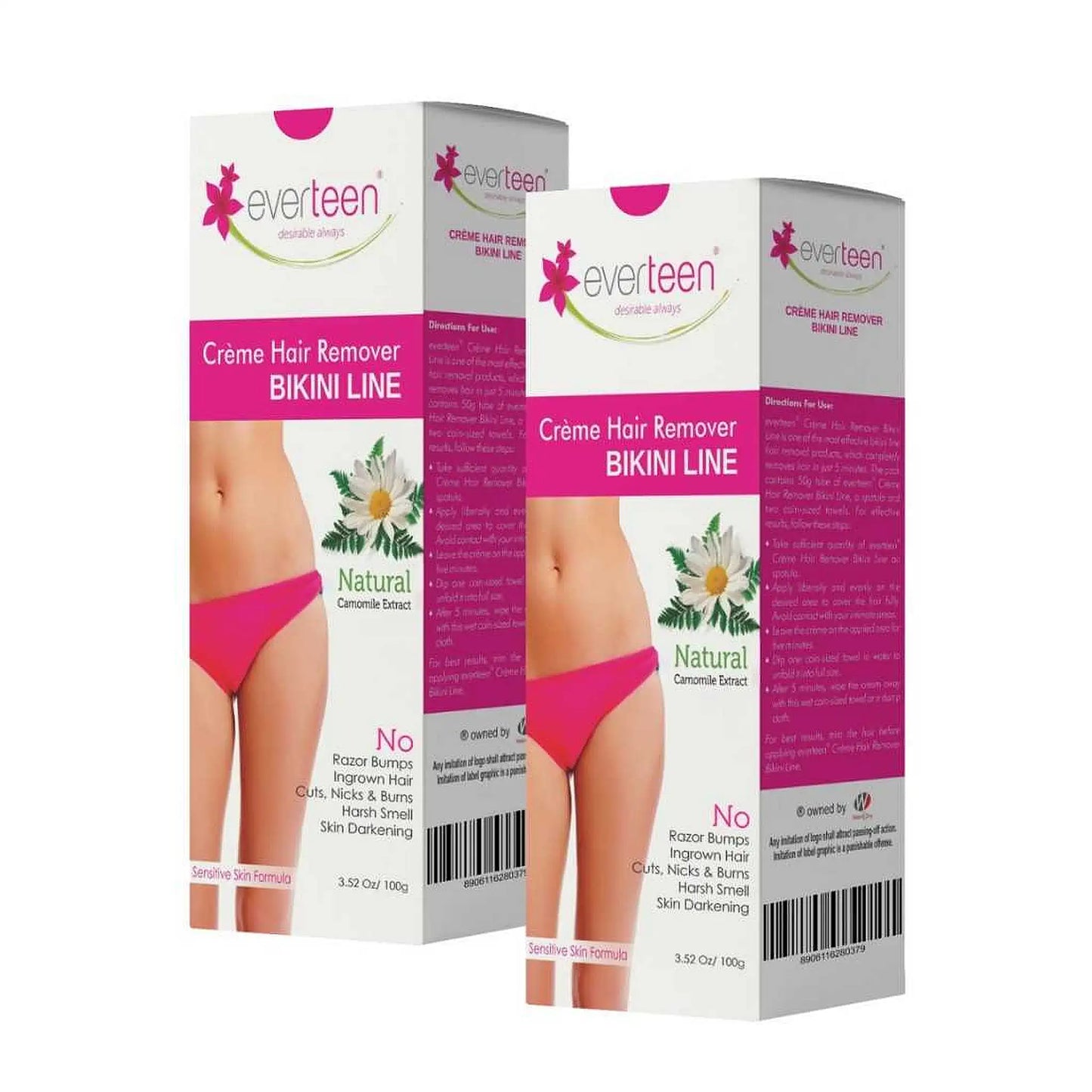 everteen Natural Bikini Line Hair Remover Cream 2x100g – Chamomile Formula for Sensitive Skin