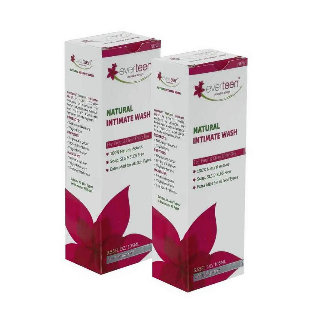 everteen Natural Intimate Wash 2x105ml – pH Balanced, No Soap, SLS or SLES