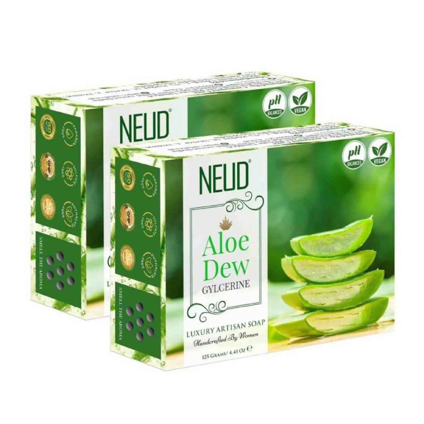 NEUD Aloe Dew Glycerine Luxury Handmade Soap 2x125g - Artisan, pH-Balanced, Vegan