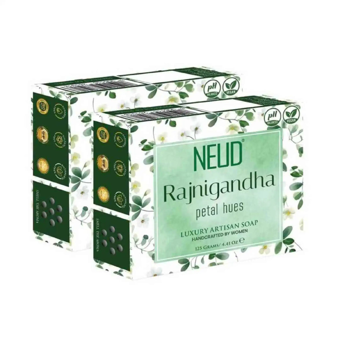 NEUD Rajnigandha Petal Hues Luxury Handmade Soap With Tuberose 2x125g - Artisan, pH Balanced, Vegan