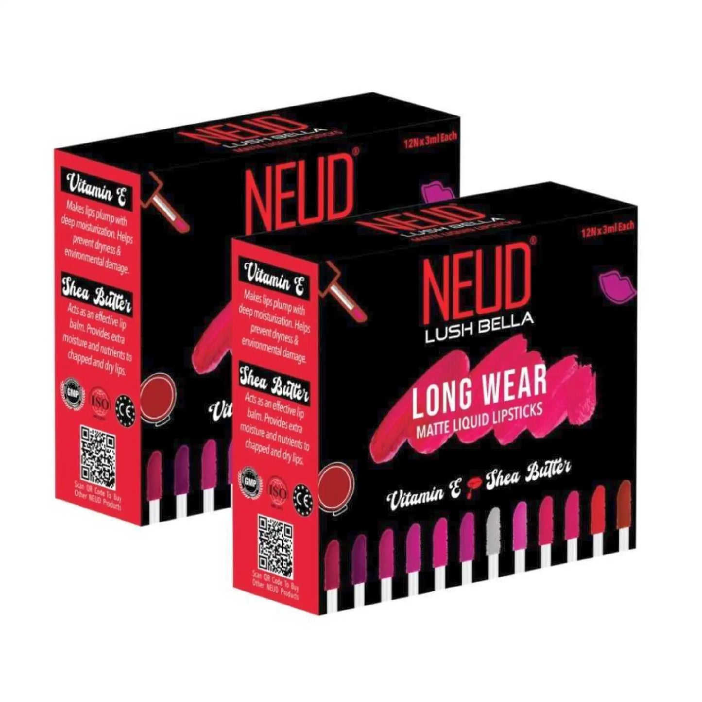 NEUD Lush Bella Matte Liquid Lipsticks 2 Packs – 12 Shades, Transfer-Proof and Waterproof