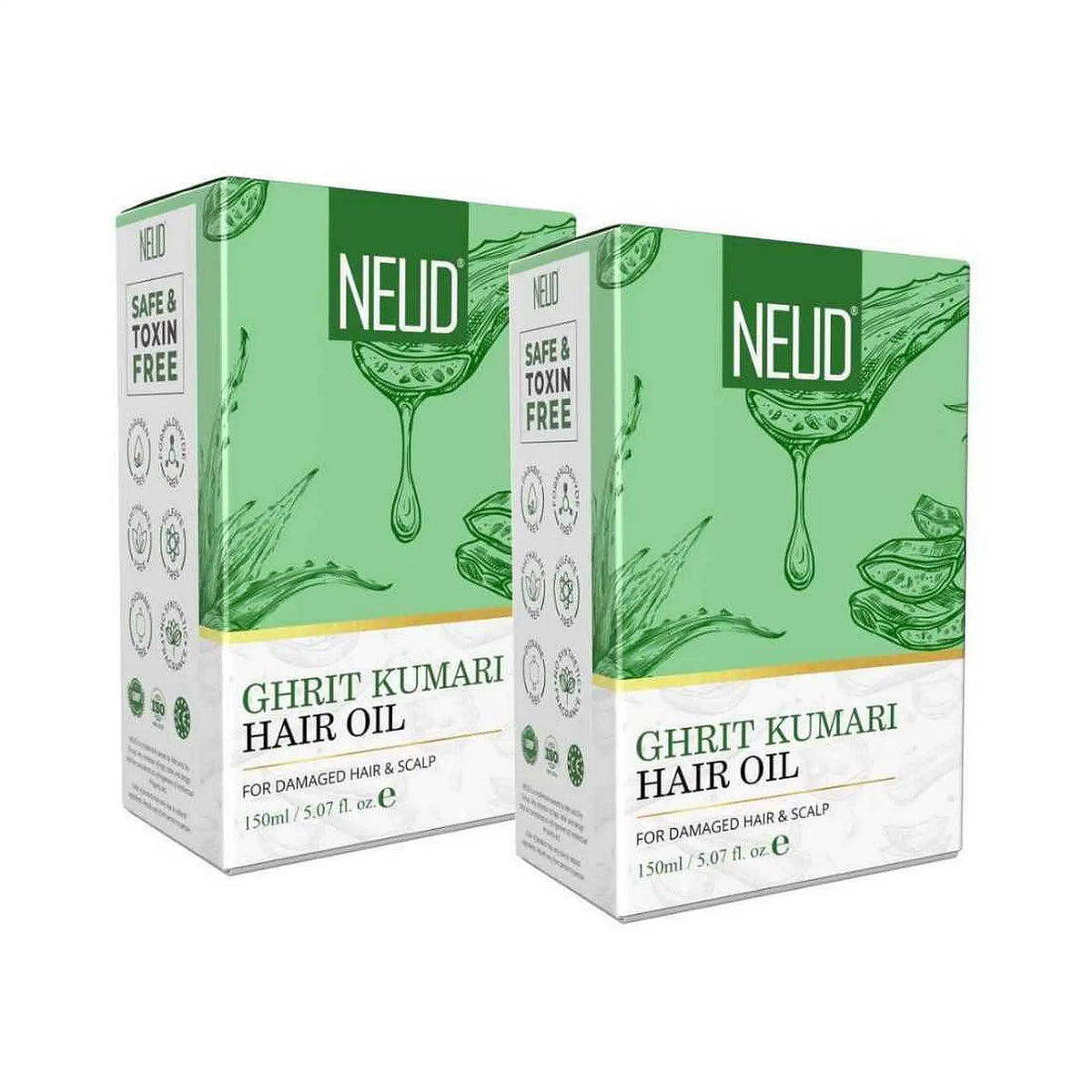NEUD Ghrit Kumari Aloe Vera Hair Oil for Men and Women - 2 Packs, 150ml Each