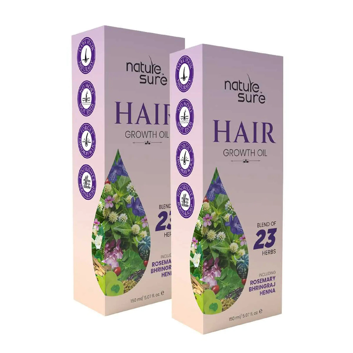 Nature Sure Hair Growth Oil 2x150ml – Rosemary, Bhringraj and Henna, AYUSH-Certified