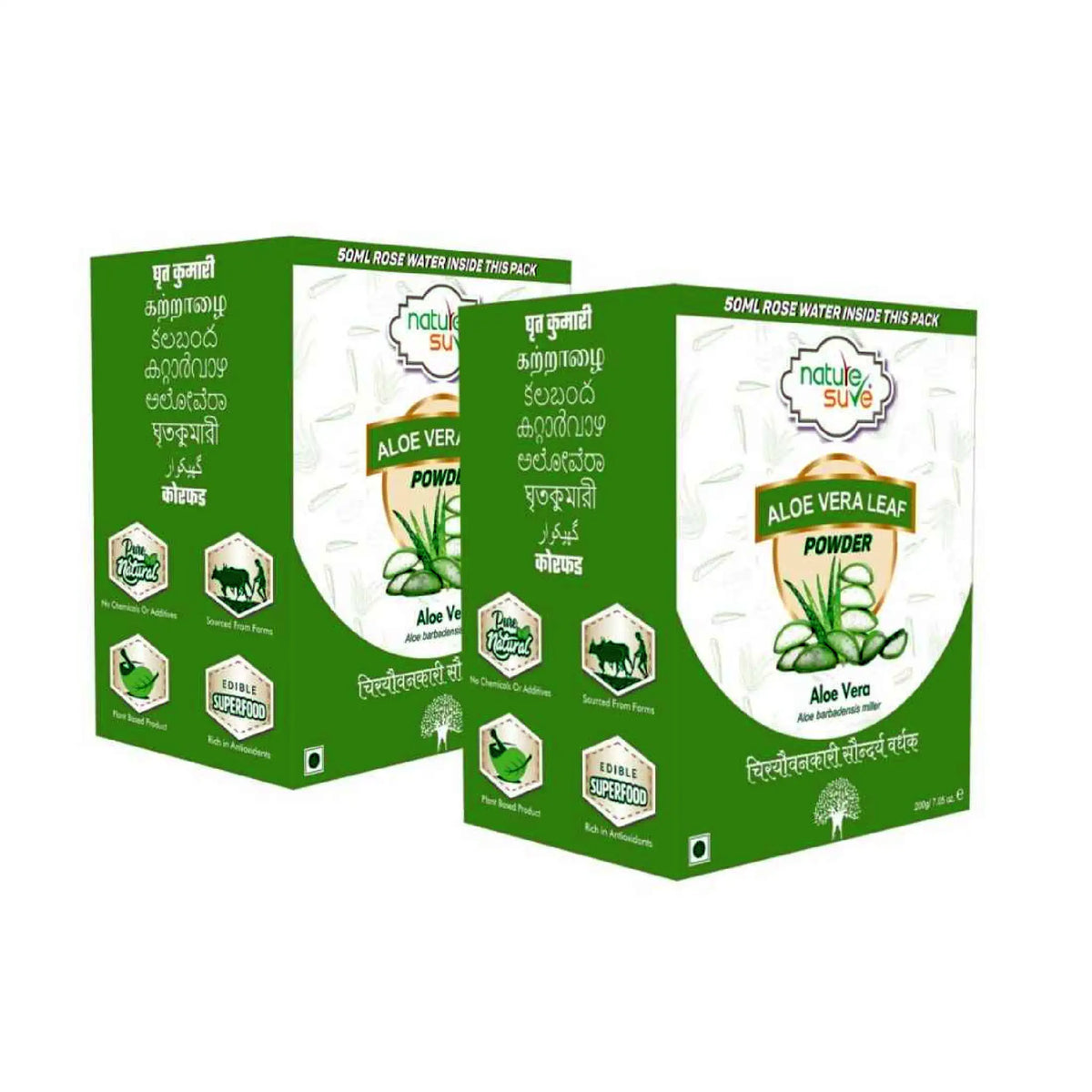 Nature Sure Aloe Vera Leaf Powder 2x200g – With Free Rose Water 50ml, AYUSH-Certified