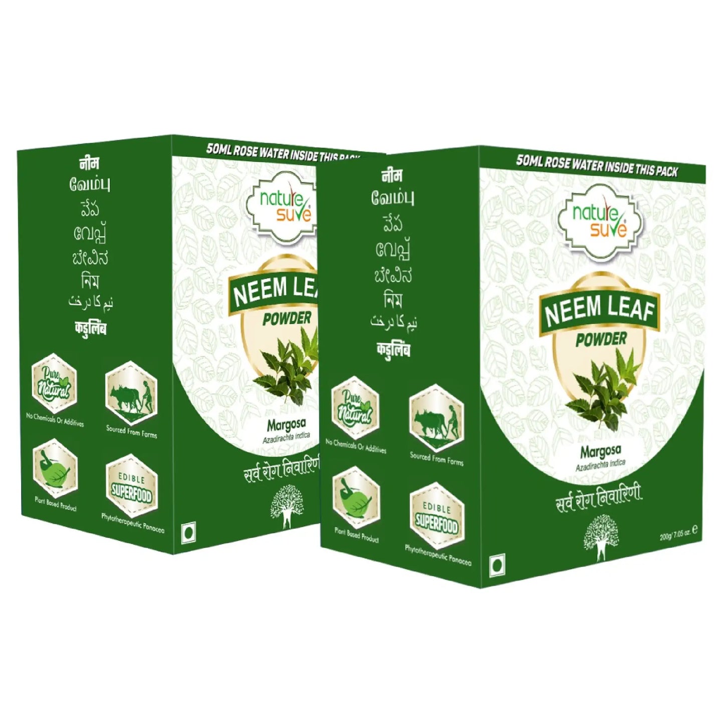 Nature Sure Neem Leaf Powder with Free Rose Water - 2x200g Pack