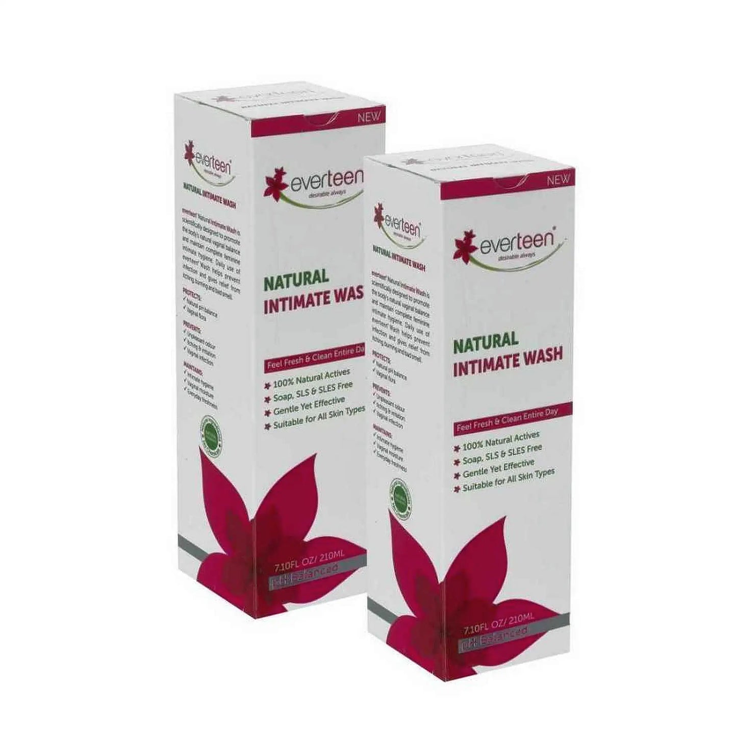 everteen Natural Intimate Wash 2x210ml – pH Balanced, No Soap, SLS or SLES