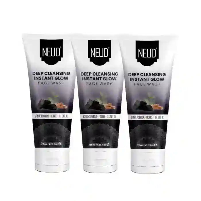 Buy 3x125ml NEUD Deep Cleansing Instant Glow Charcoal Face Wash for Men and Women - everteen-neud.com