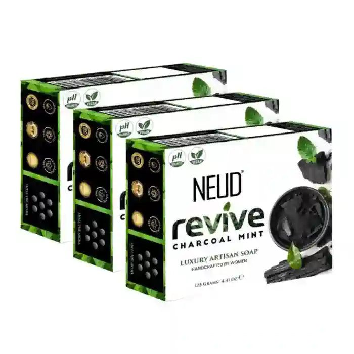 Buy 3 Packs NEUD Revive Charcoal Mint Luxury Artisan pH-Balanced Vegan Handmade Soap 125g Each With Tea Tree Oil, Peppermint, Eucalyptus Oil and Khus Seed - everteen-neud.com