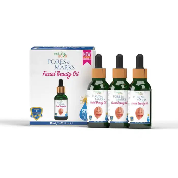 Buy 3 Packs of new and improved Nature Sure Pores and Marks Facial Oil 30ml with SPF50 and Skin Glow Properties - everteen-neud.com