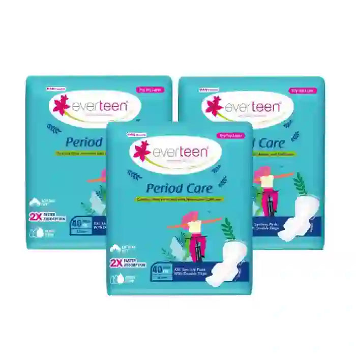 Buy 3 Packs everteen Period Care Dry 40 XXL Sanitary Napkins with Double Flaps, Neem and Safflower - everteen-neud.com
