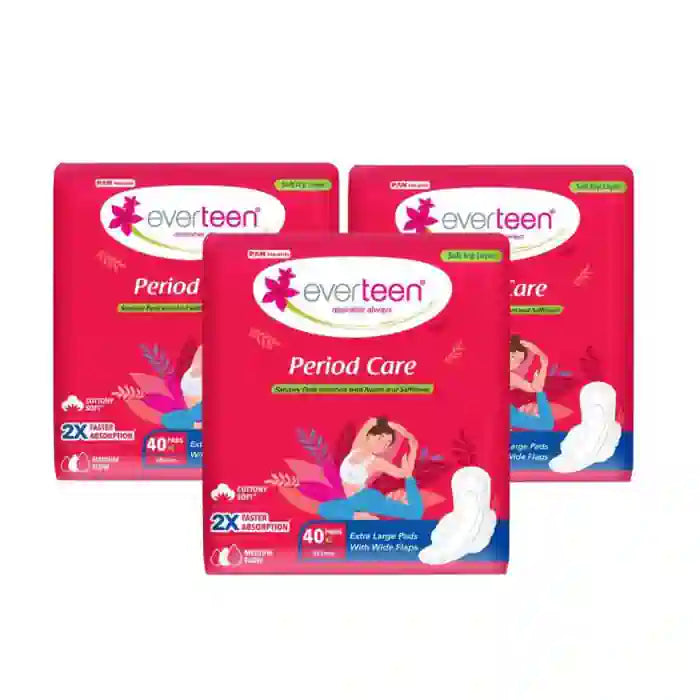Buy 3 Packs everteen Period Care XL Soft 40 Sanitary Pads For Medium Flow in Women Directly From Company - everteen-neud.com