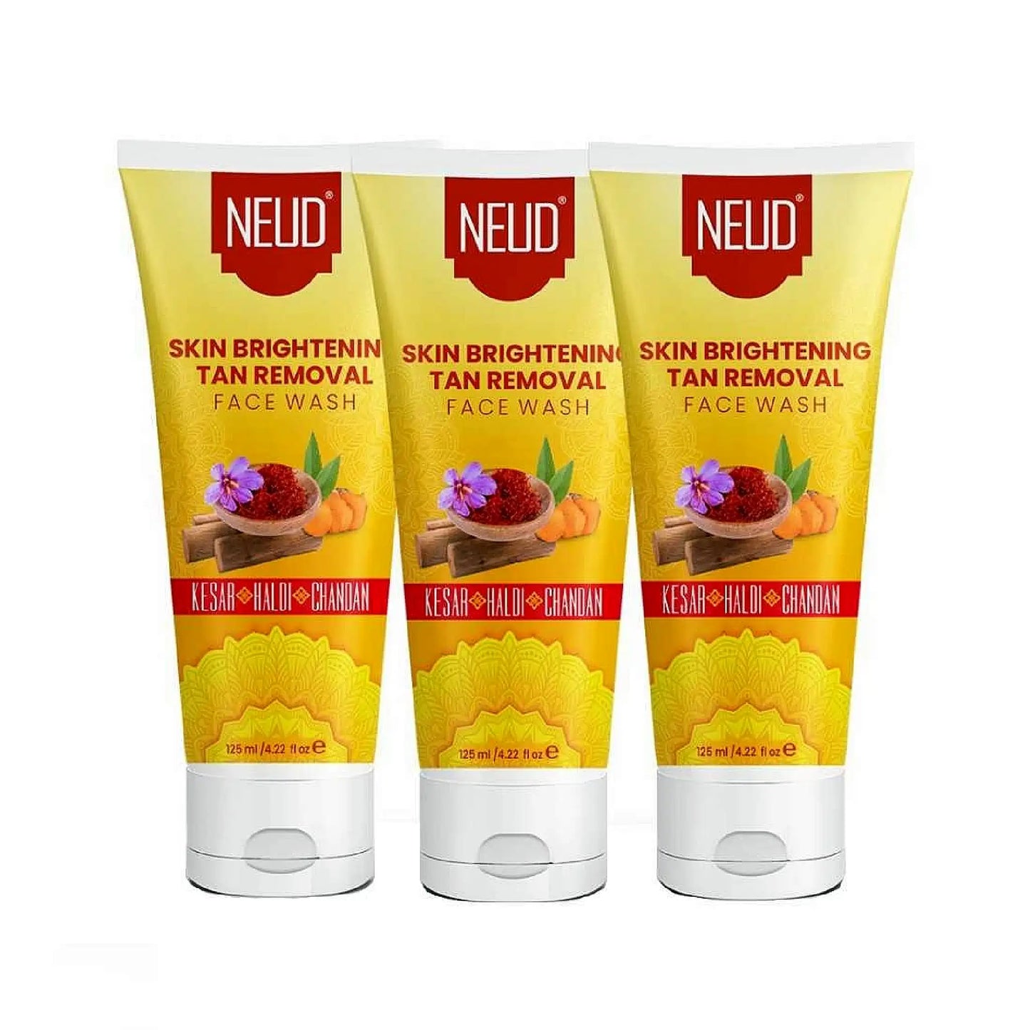 Buy 3 Packs 125ml Each NEUD Skin Brightening Tan Removal Face Cleanser With Kesar Haldi Chandan Directly From Company