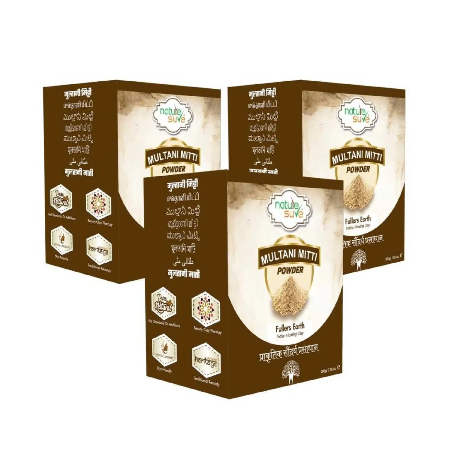 Nature Sure Multani Mitti Powder 3x200g – Fuller's Earth Beauty Clay, AYUSH-Certified