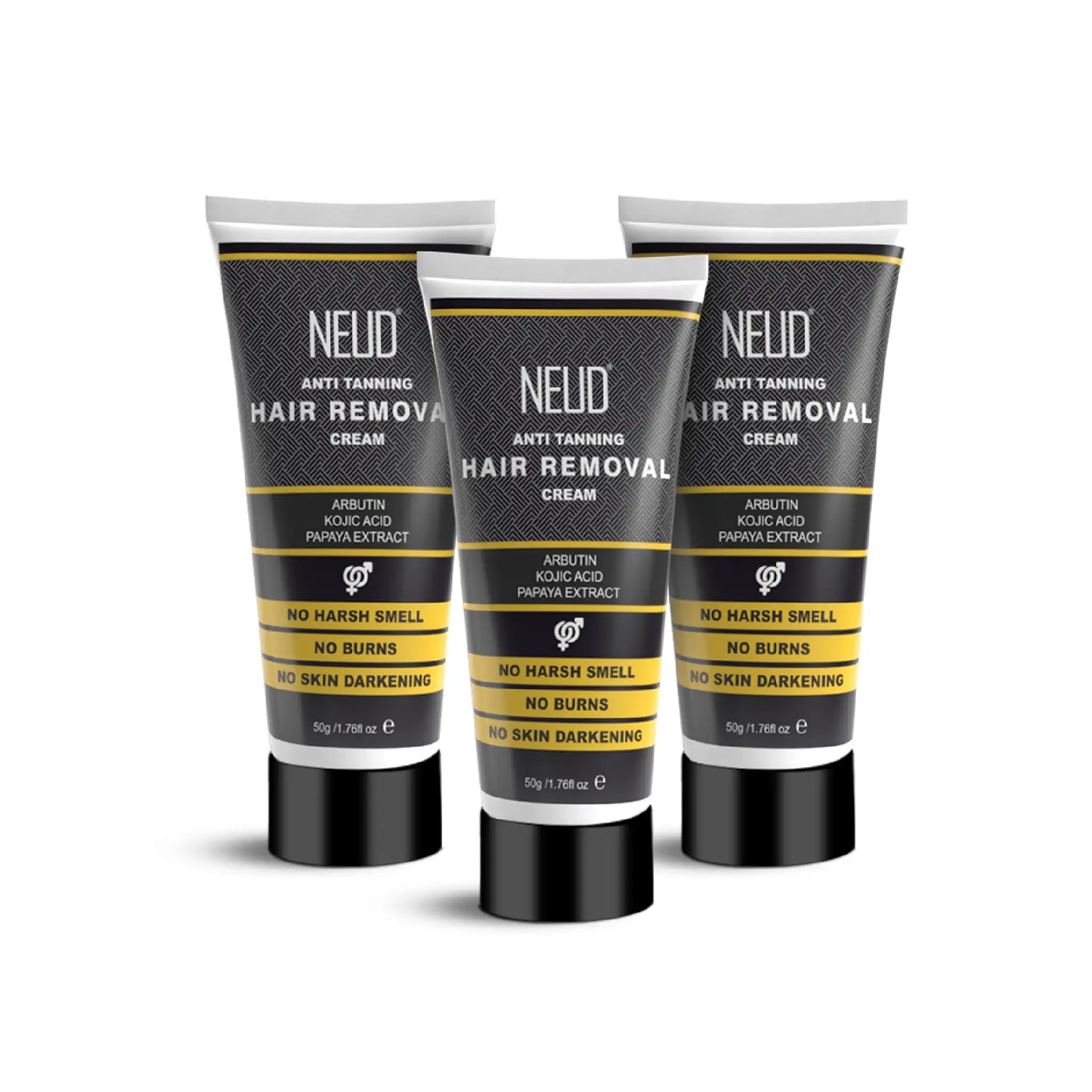 NEUD Anti-Tanning Hair Removal Cream 3x50g – Kojic Acid, Arbutin and Papaya