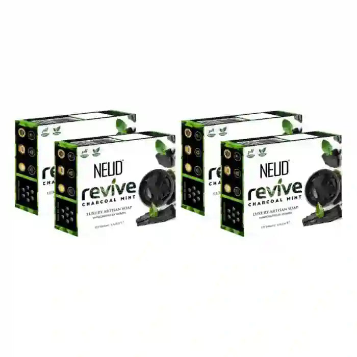 Buy 4 Packs NEUD Revive Charcoal Mint Luxury Artisan pH-Balanced Vegan Handmade Soap 125g Each With Tea Tree Oil, Peppermint, Eucalyptus Oil and Khus Seed - everteen-neud.com
