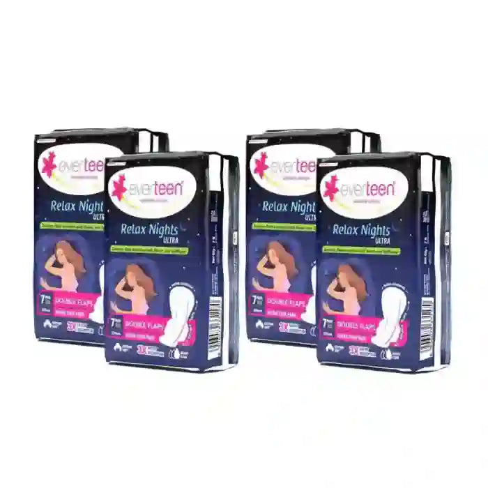 Buy 4 Pack of 7 Each everteen Relax Nights Ultra Thin XXL Period Pads for Night with Neem and Safflower - everteen-neud.com