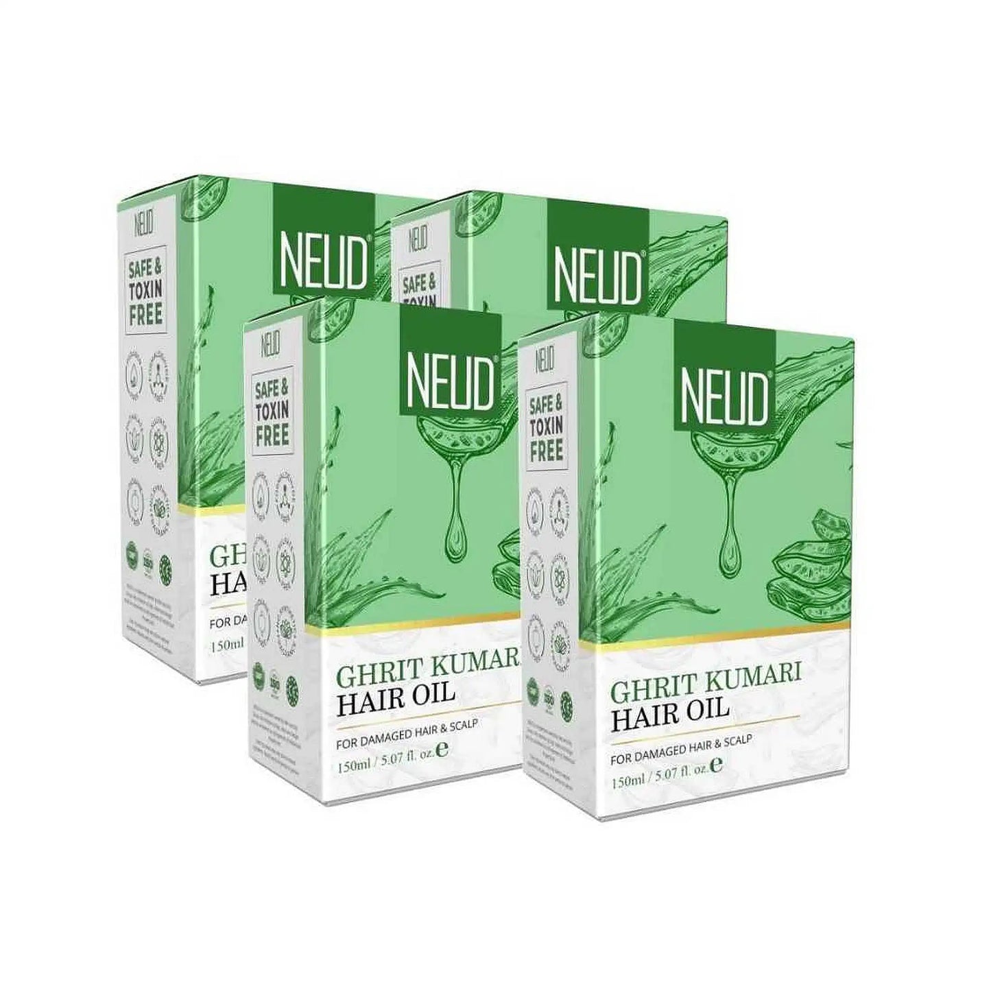 NEUD Ghrit Kumari Aloe Vera Hair Oil for Men and Women - 4 Packs, 150ml Each