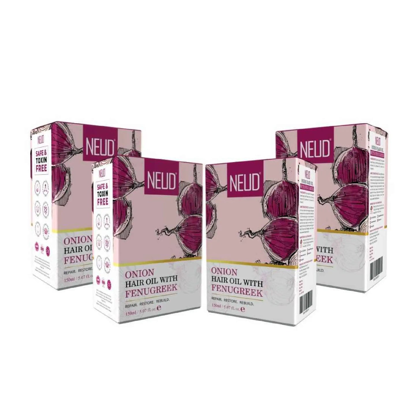 NEUD Premium Onion Hair Oil with Fenugreek - 4 Packs, 150ml Each