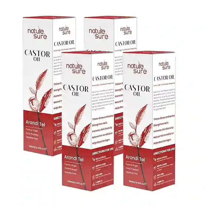 Nature Sure Cold-Pressed Castor Oil (Erand Tail) - Huile de support thérapeutique pour la peau, les cheveux et la santé