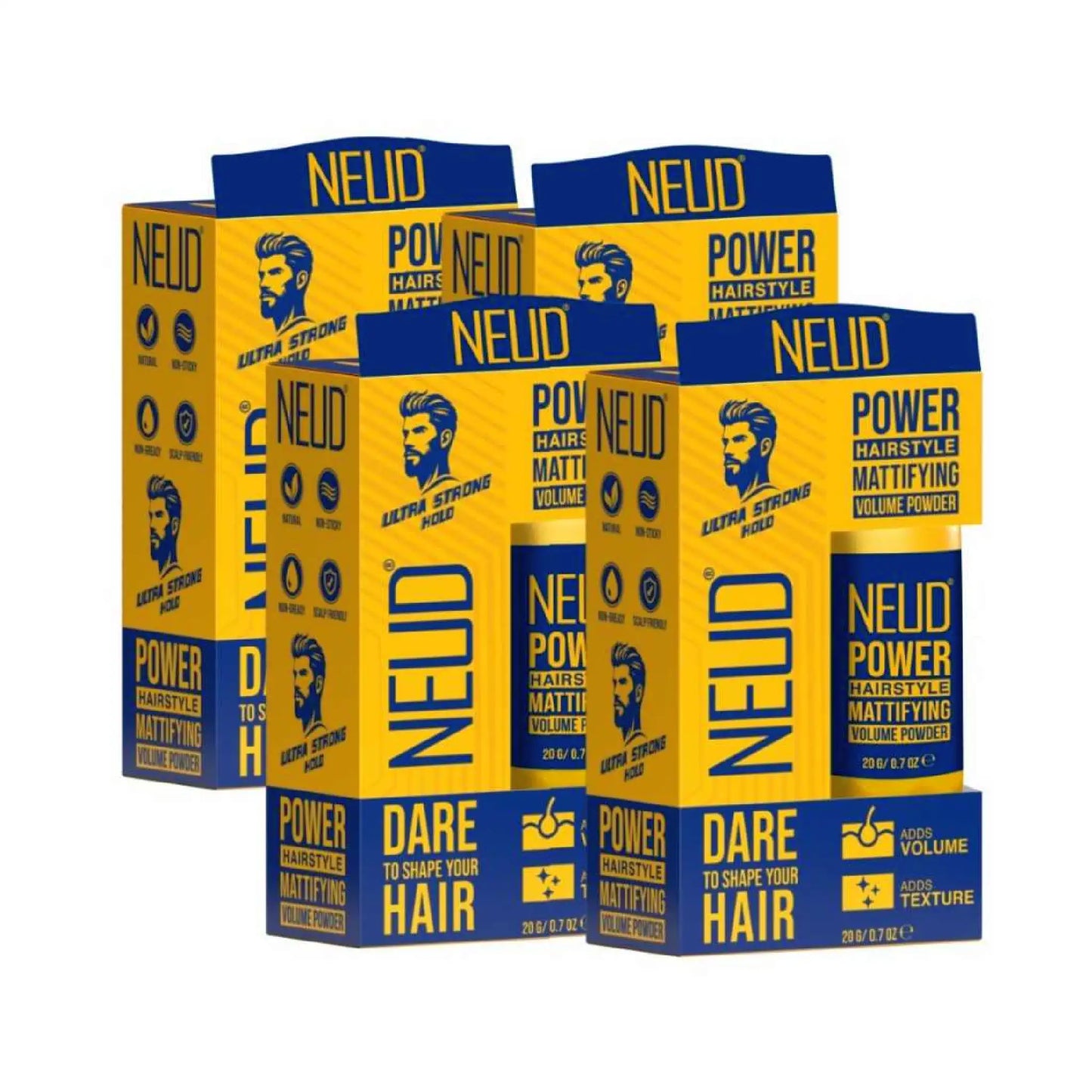 NEUD Power Hairstyle Mattifying Volume Powder Wax Enriched With Aloe Vera and Argan Oil - 4x20g Pack