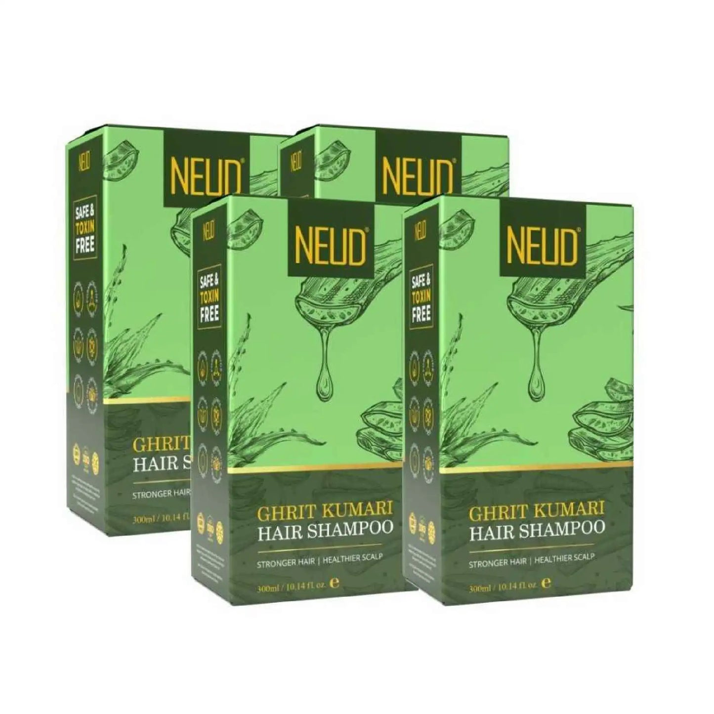NEUD Aloe Vera Shampoo Ghrit Kumari Hair Cleanser - 4 Packs, 300ml Each