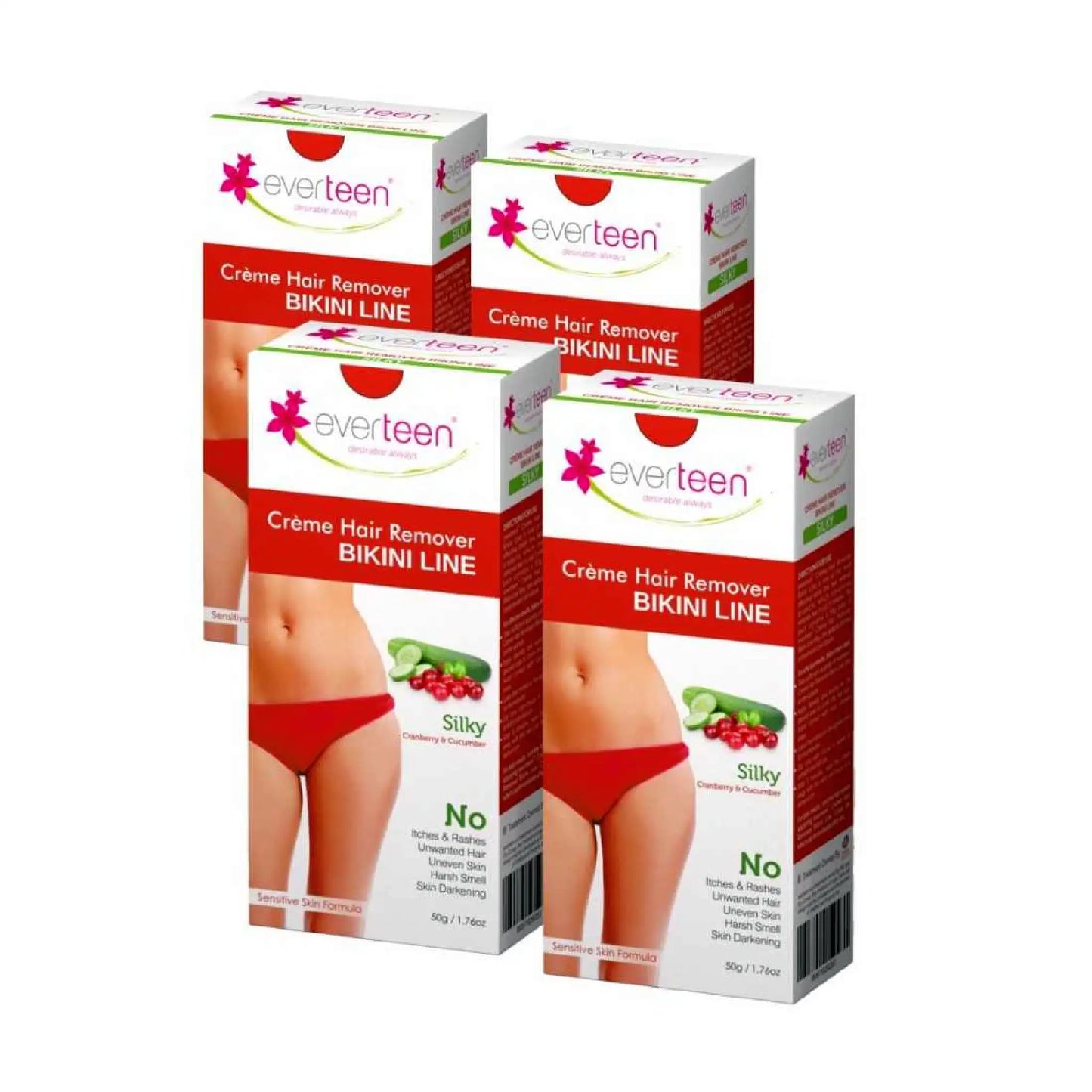 everteen Bikini Line Hair Remover Cream Silky - 4x50g Pack