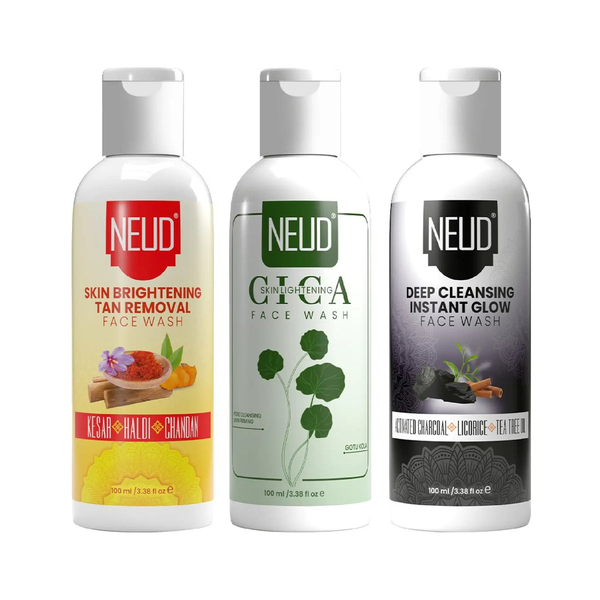 Buy 3 x 100ml Combo of NEUD Cica Face Wash, Skin Brightening Face Wash and Deep Cleansing Face Wash Directly From Company