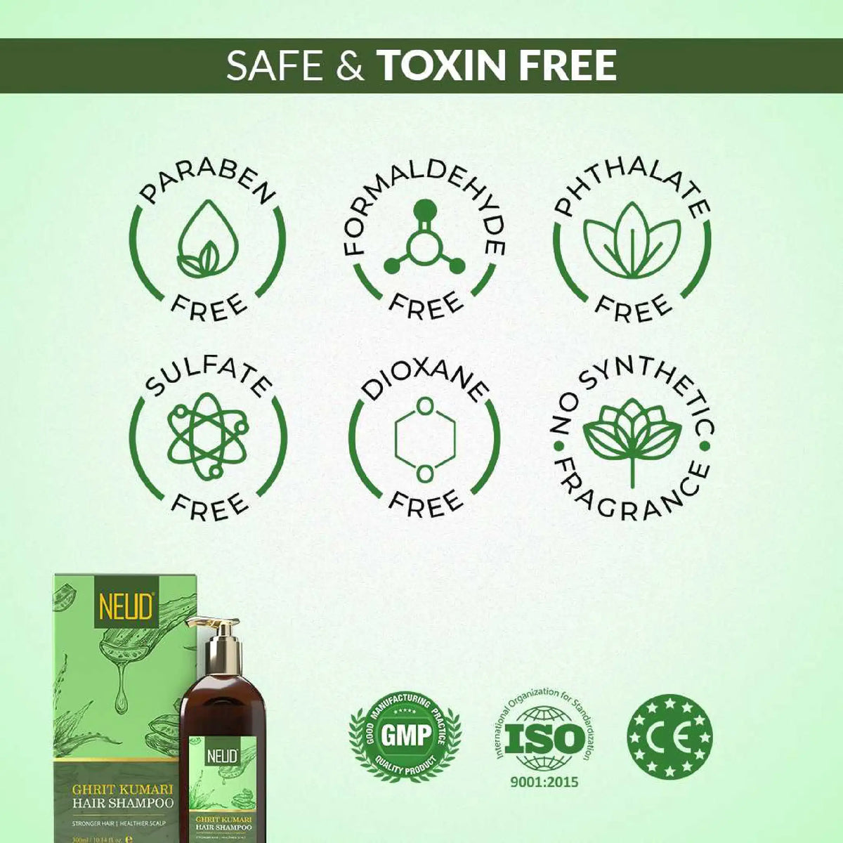 NEUD Aloe Vera Shampoo Ghrit Kumari Hair Cleanser 300ml - Scalp Safe, Certified Quality, No Parabens, Phthalates or Sulphates