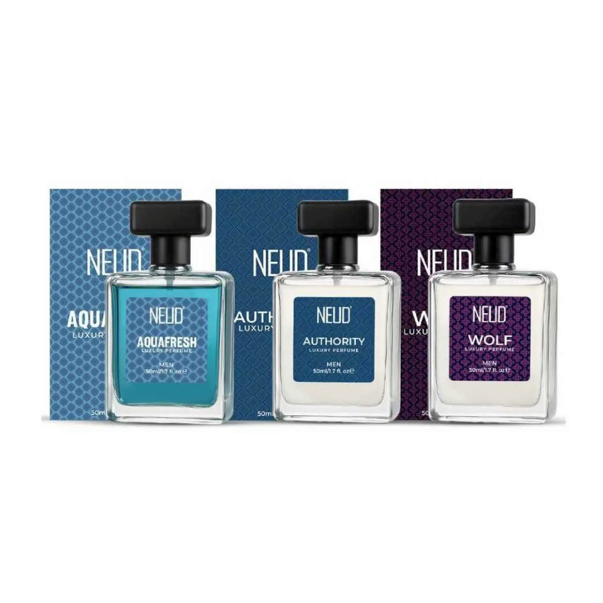 NEUD Luxury Perfume Gift Set for Men – Aquafresh, Authority and Wolf, 3x50ml EDP