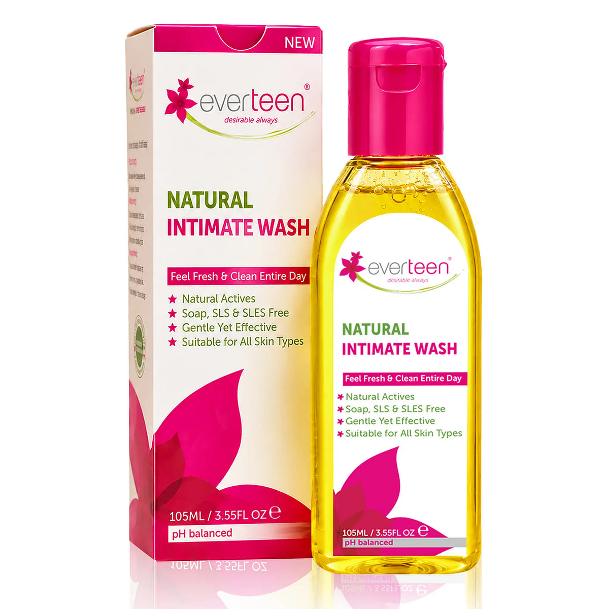 everteen Natural Intimate Wash 1x105ml – pH Balanced, No Soap, SLS or SLES
