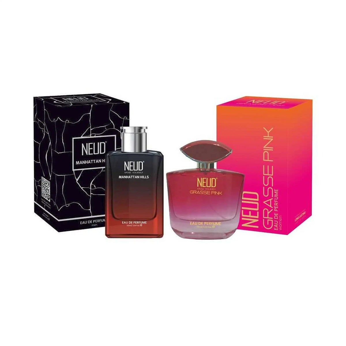 NEUD Luxury Perfume Combo - Manhattan Hills for Men 100ml and Grasse Pink for Women 100ml - Long Lasting Eau De Parfum