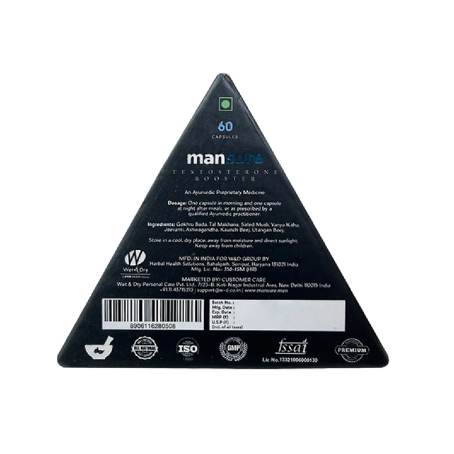 ManSure Testosterone Booster 60 Capsules – Ships Worldwide from India