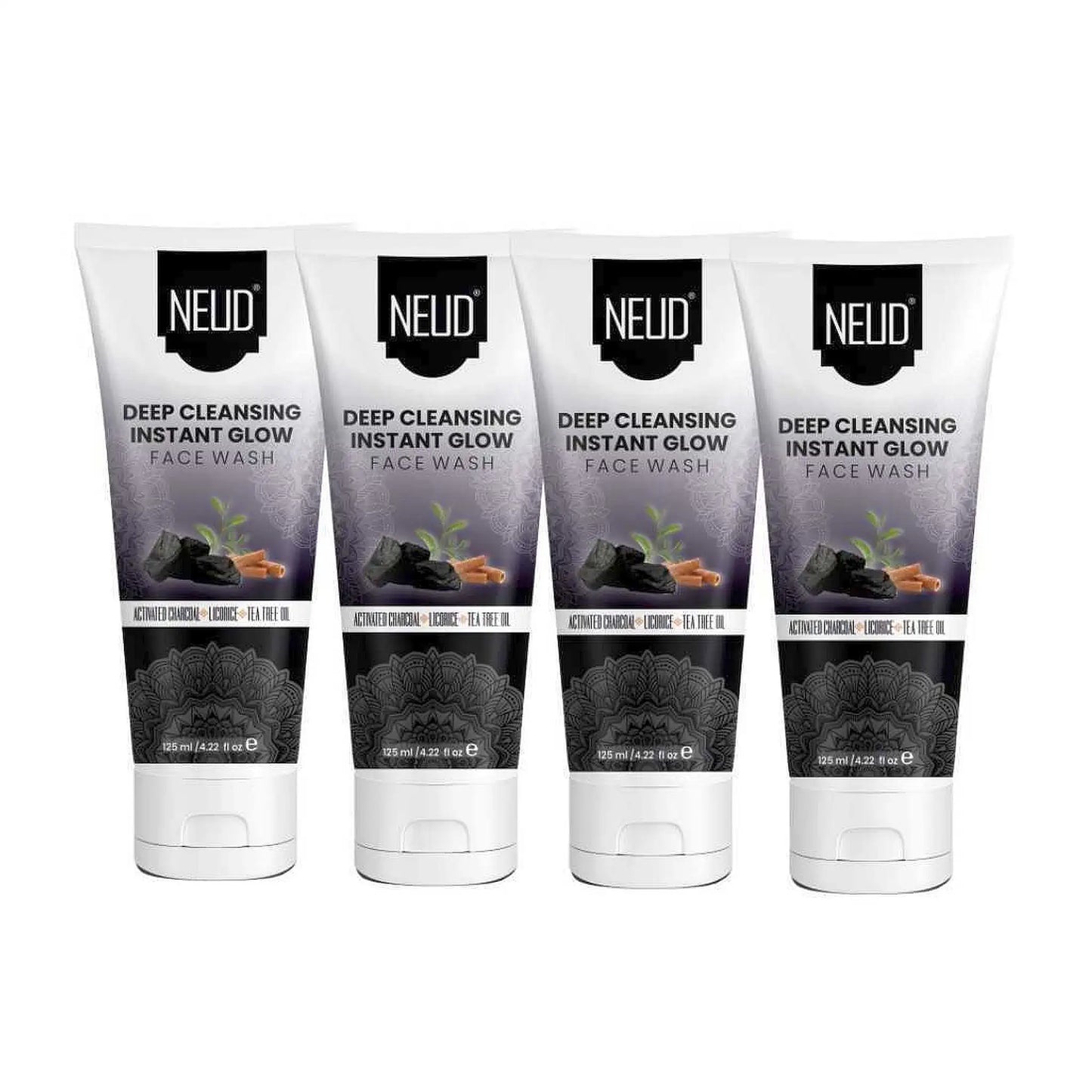 NEUD Deep Cleansing Instant Glow Face Wash With Activated Charcoal - 4x125ml Pack