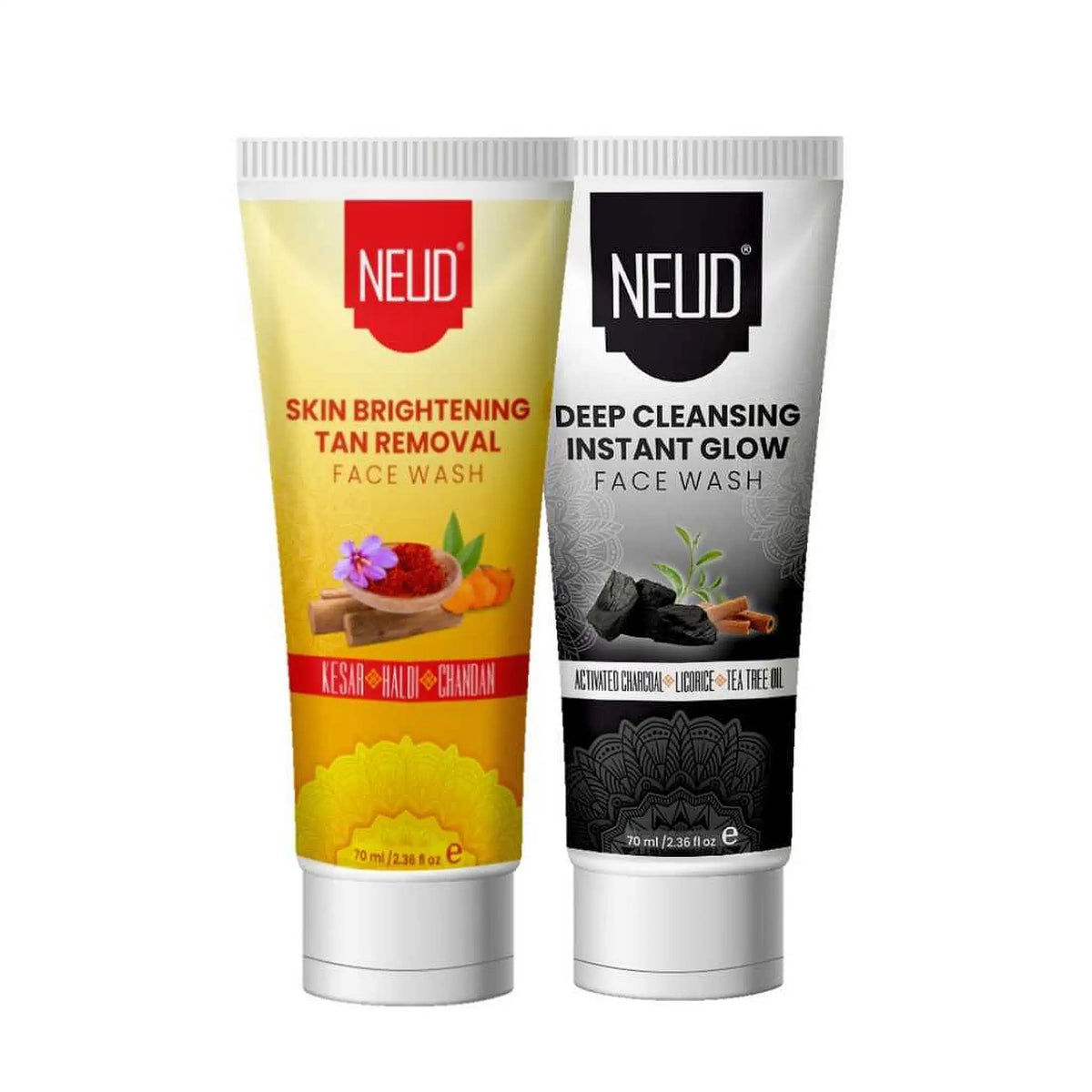 NEUD Face Care combo - Skin Brightening Tan Removal Face Wash 70ml and Deep Cleansing Instant Glow Face Wash 70ml