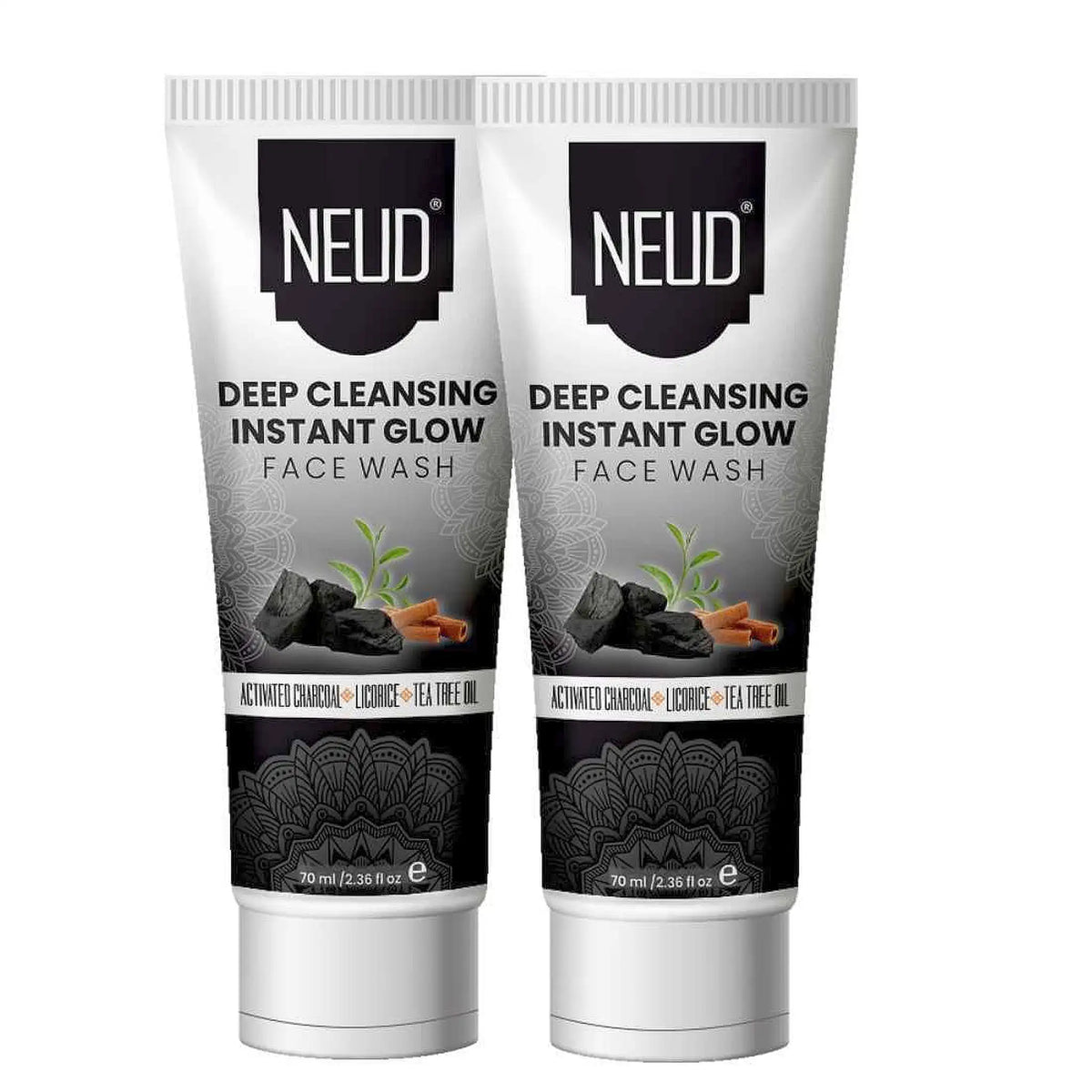 NEUD Deep Cleansing Instant Glow Face Wash With Activated Charcoal - 2x70ml Pack
