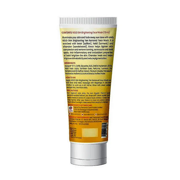 NEUD 70ml Skin Brightening Tan Removal Face Wash with Kesar, Haldi and Chandan is Shipped Worldwide - everteen-neud.com