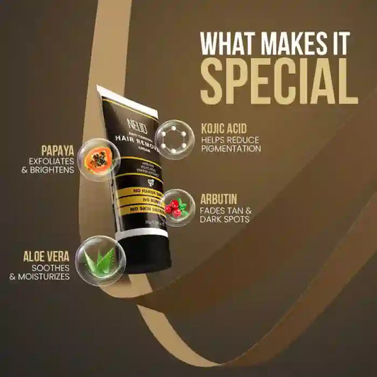 NEUD Hair Remover Cream is enriched with Papaya, Kojic Acid, Aloe Vera and Arbutin