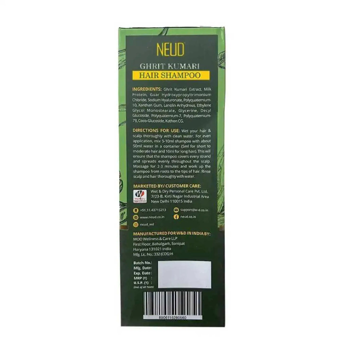 NEUD Ghrit Kumari Shampoo Aloe Vera Hair Cleanser 300ml - Shipped Worldwide From India