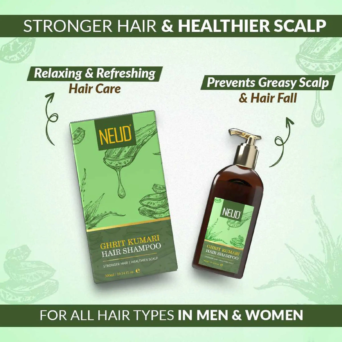 NEUD Aloe Vera Shampoo Ghrit Kumari Hair Cleanser 300ml - Helps Prevent Greasy Scalp