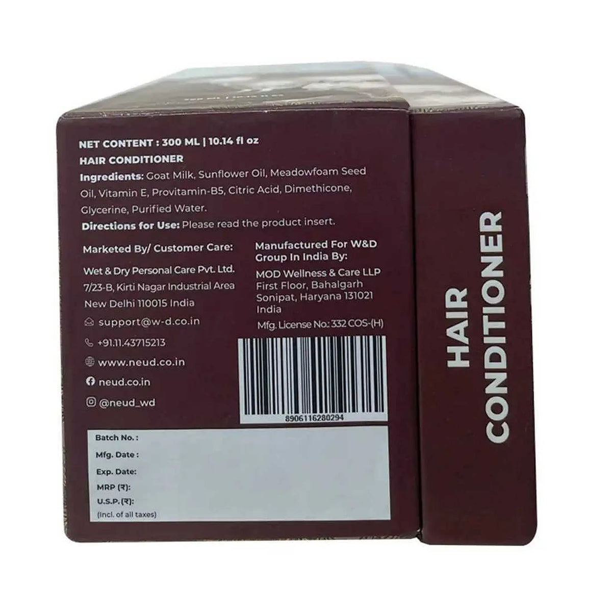 NEUD Goat Milk Volumizing Hair Conditioner 300ml - Shipped Worldwide From India