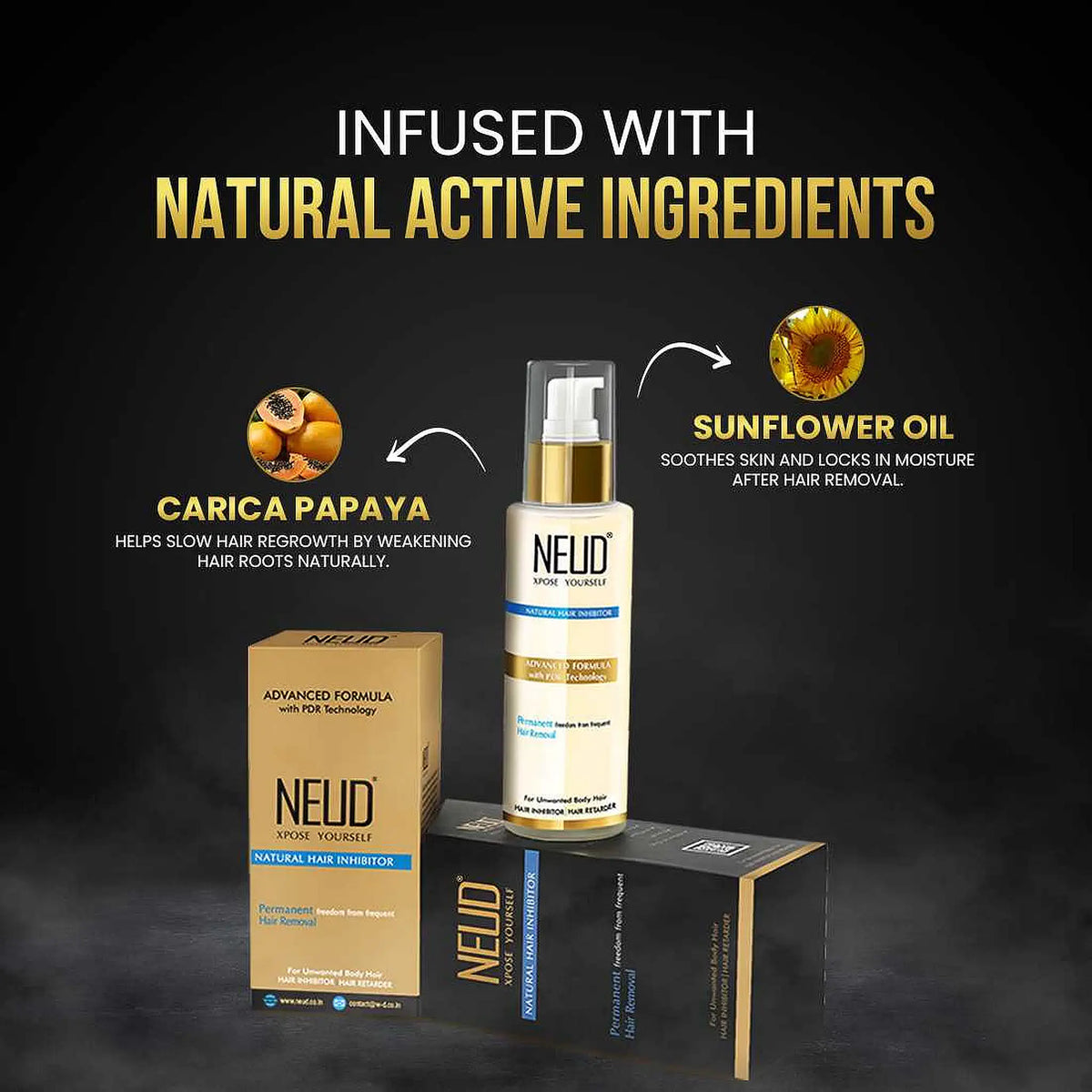 NEUD Natural Hair Inhibitor – Natural Extracts of Papaya and Sunflower