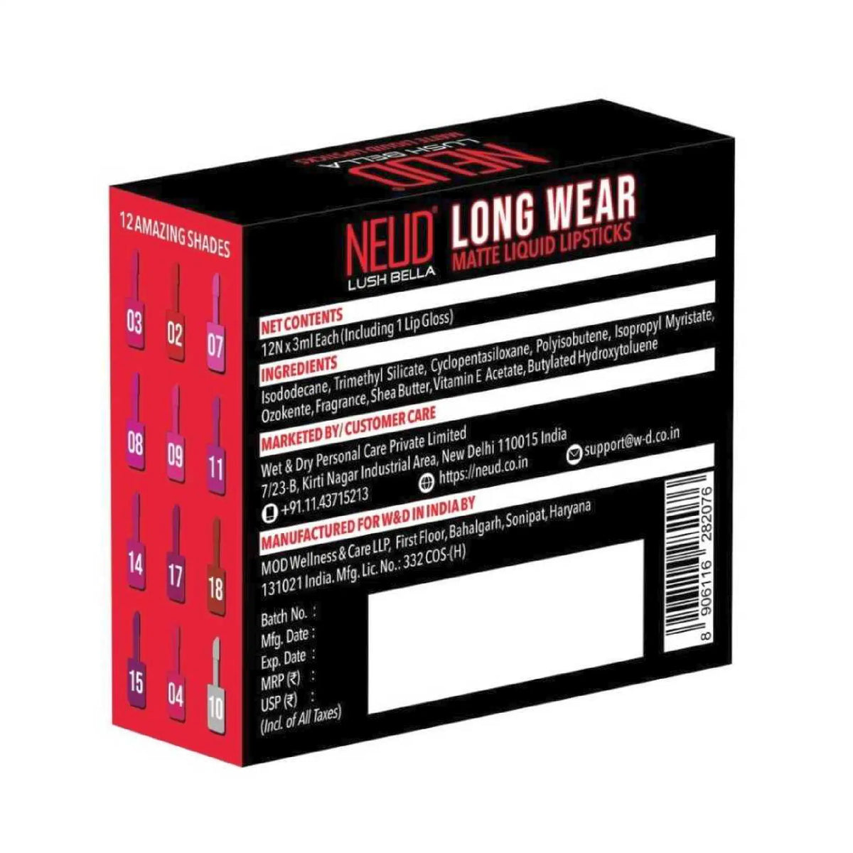 NEUD Lush Bella Matte Liquid Lipsticks 12x3ml – Ships Worldwide from India