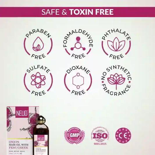 NEUD Onion Hair Oil with Fenugreek is Safe and Toxin-Free, and Does Not Contain Paraben, Phthalate or Sulfate - everteen-neud.com
