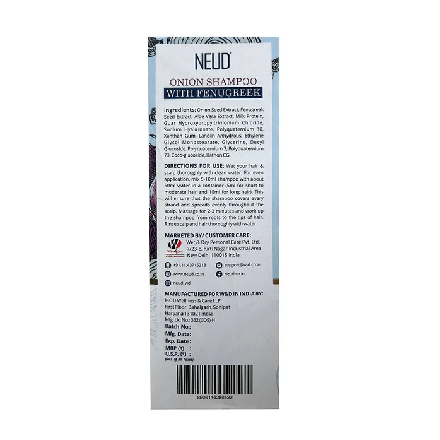 NEUD Onion Hair Shampoo with Fenugreek 300ml - Shipped Worldwide From India